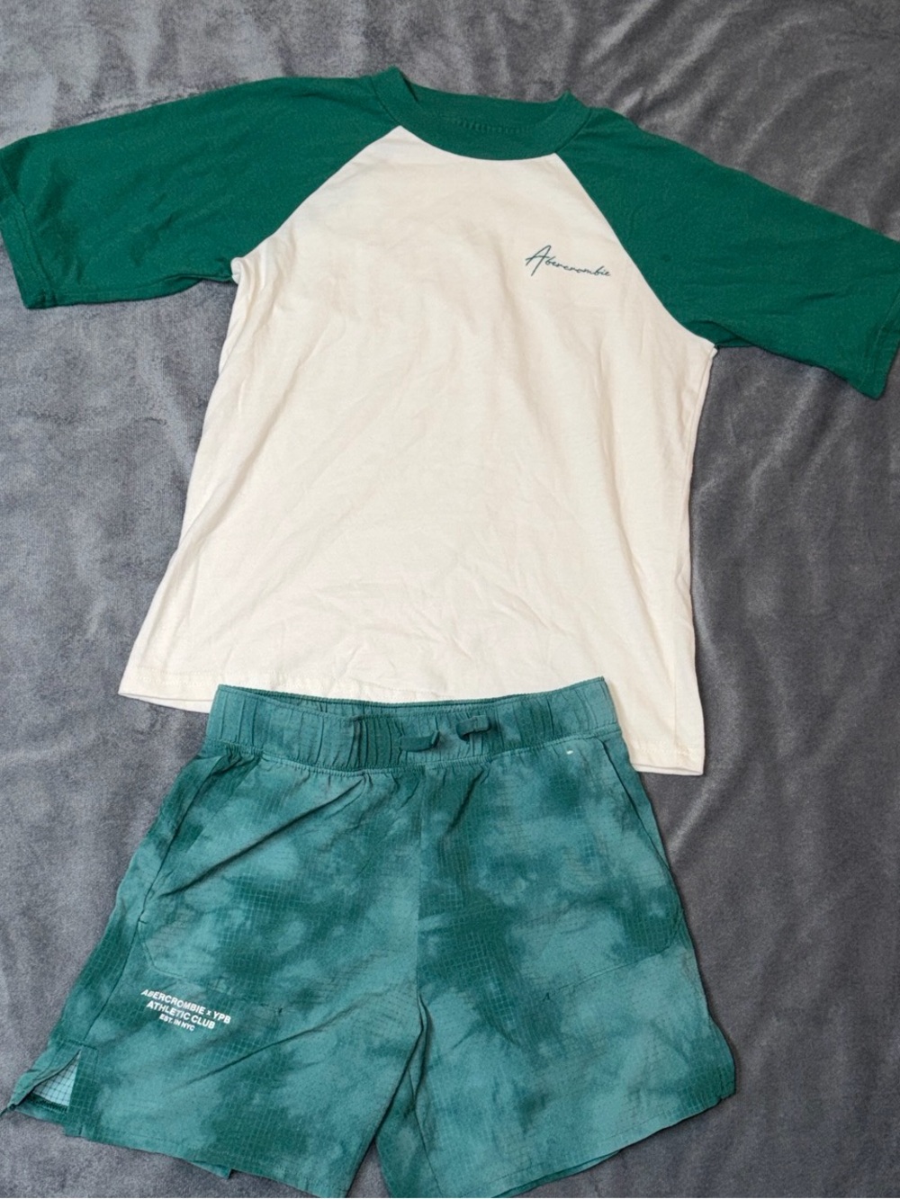 Abercrombie Kids White Raglan Tee with Green Athletic Shorts set